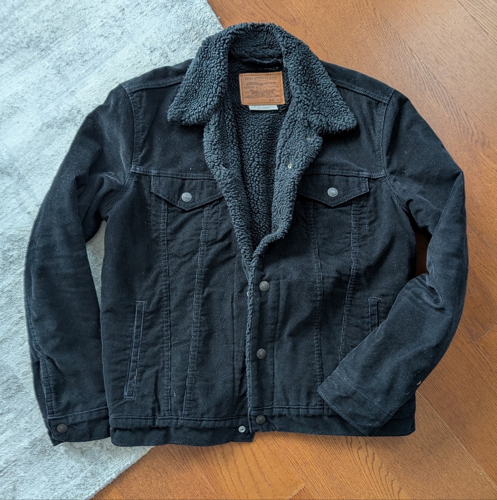 🔥Levi's Men's Corduroy Sherpa Trucker Jacket Black Medium